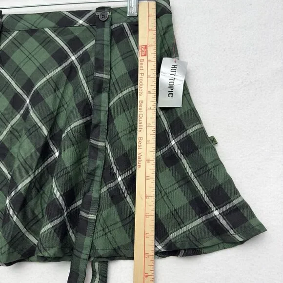 Royal Bones Hot Topic Tartan Plaid Skirt M Green Suspenders School Girl Y2K NEW - Picture 7 of 10